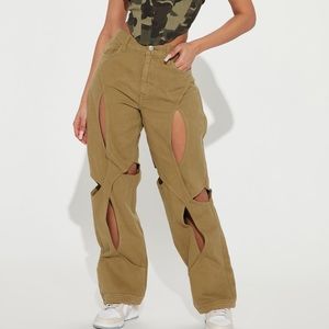 Fashionnova Olive Cut Out Cargo Jean